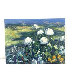 Original Artwork Study 9”x12” Oil Canvas Panel White Flowers Tadeusz Seidel