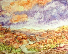 Abstract Painting of Dramatic Mountains and Skies 11″x15″ Watercolor Original
