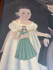 Vintage Primitive Folk Art Children Print Framed Colonial Boy Girl 20×24 Decor