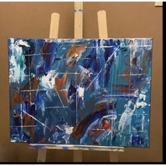 Canvas Painting Blue Red 18 x 24 Hand Painted Signed Titled A Race Against Time
