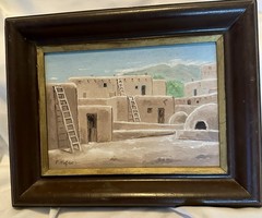 Original E. Hofer Art Impressionist Painter Taos Pueblo New Mexico 1960s Antique