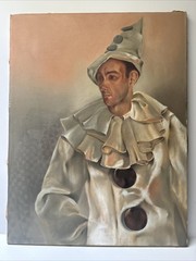 ANTIQUE PORTRAIT PAINTING WPA ERA MAN MEN JESTER CIRCUS SIGNED FABRIZIO LARGE