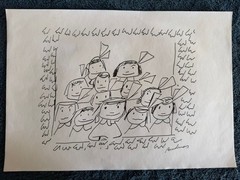 LUDWIG BEMELMANS drawing and painting on old paper signed stamped vintage