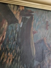 Oil Painting 1930 Mystery Signed Nautical Marina Boats Coastal Dark READ