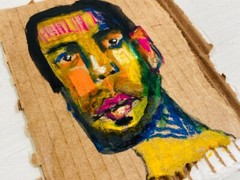 Expressive Portrait Painting Man With Beard Drawing Oil Pastels Outsider Art