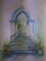 Lisa Kaiser Signed Original Watercolor Painting, Doorway, 8×12