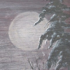 Moose painting on wood Lori Paineak Wood ’n Art Dorset 2009 night moon 9 x 11