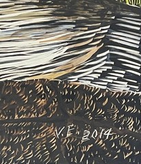 American Artist Vincent Esposito Signed Scratchboard Birch Tree Painting c.2014