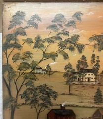 Vintage GLADYS DESMOND New England Farm Landscape FOLK ART Bread Board Painting