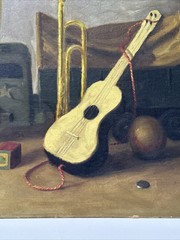 Antique Painting Military Toy Truck Still Life New York Mystery Artist 20 Inches