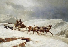 high quality oil painting handpainted on canvas-A Brisk Reindeer Sleigh Ride