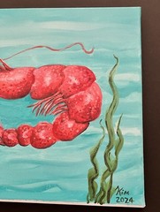 Beach Coastal Art Red Lobster Hand Painted Oil On Canvas 11×14 , Art By Kim G.