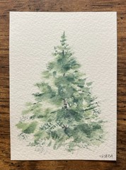 ACEO Original Watercolor Nature Christmas Tree – 2.5×3.5 in – NEW