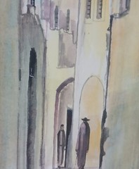 Simon Rosen 1966 Original Watercolor Jerusalem Alleyway Noted Israeli Artist