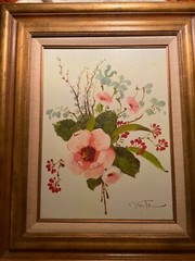 Vtg Pink Flowers Floral Still Life Painting Signed Gold Gilt Wood Frame 23×20”