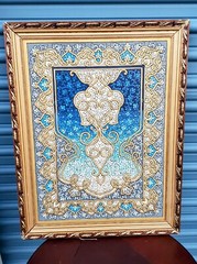 Beautiful Unique Hand Painted Mosaic Art Painting, Blue Gold & white Framed!