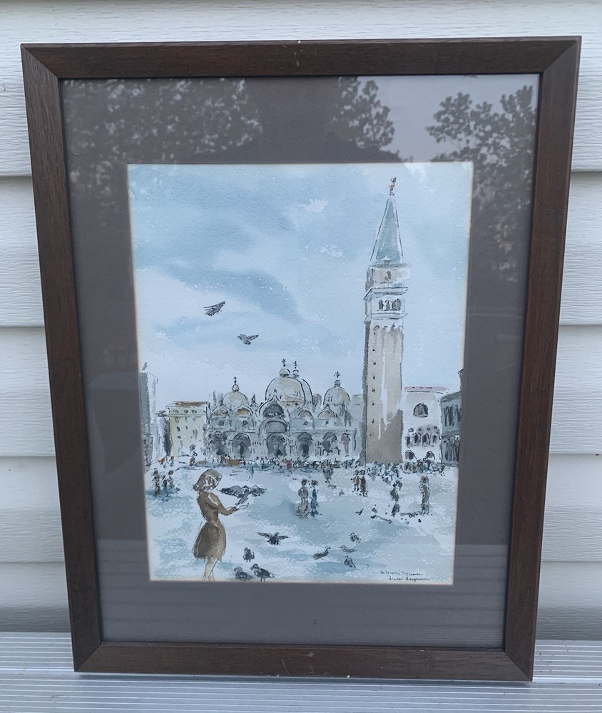 Watercolor original Painting Basilica St. Marks’s Square in Venice Italy Signed