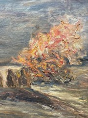Impressionist Evening Landscape Campfire on Beach Saint Hans Midsummer Night