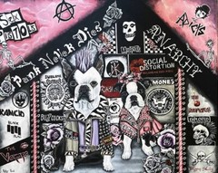 Original Boston Terrier Punk Rock Skeleton painting on canvas 24 x 30
