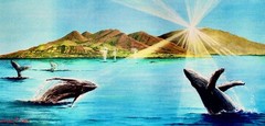 WHALES OF MAUI HAWAII AMAZING LARGE CANVAS LISTED ARTIST SIGNED and NUMBERED