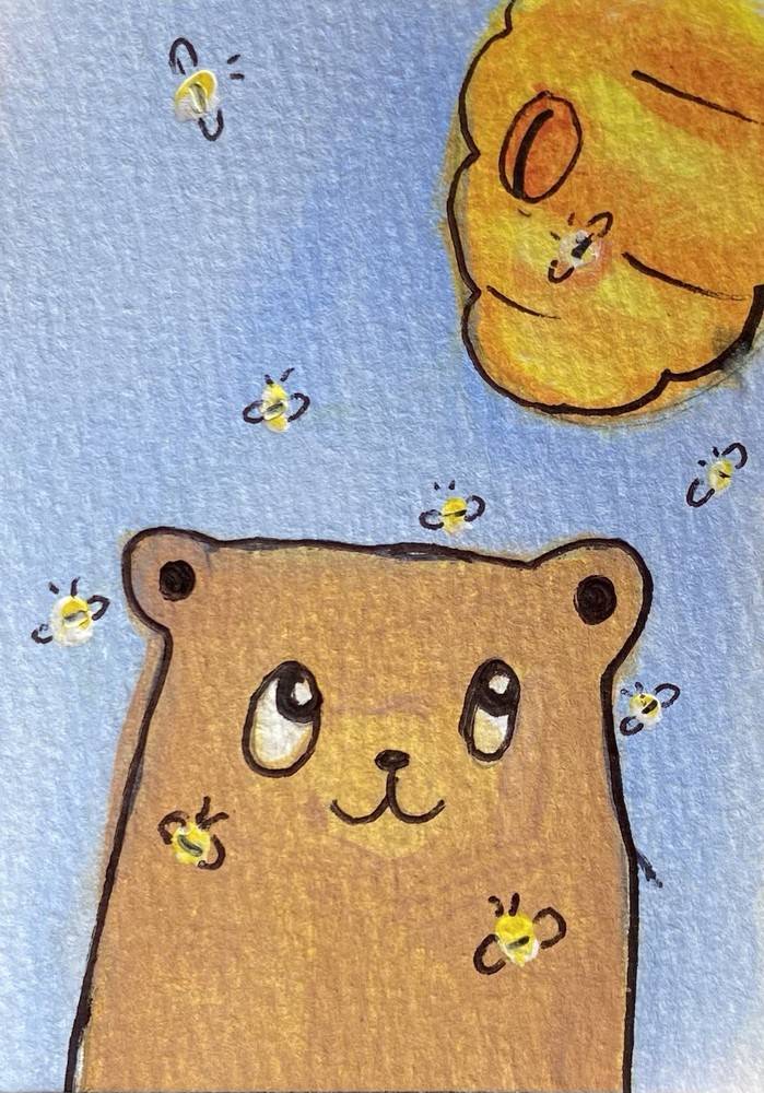 ACEO Original Mixed Media Painting Art Bear