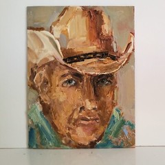 Cowboy Painting Western Original Oil Art Portrait Abstract Modern Wall Artwork