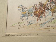 Marjorie Reed DRAWING STAGE COACH WESTERN WAGON PEOPLE SIGNED LISTED FAMOUS RARE