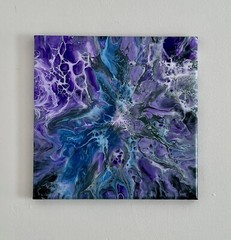 One Of a Kind „Violet Nebula“ Resin Acrylic Art Painting 12″ X 12″ on Canvas