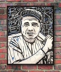 Graffiti Babe Ruth Yankees Portrait – 20×16″ Acrylic Painting Stretched Canvas
