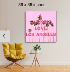 I Love Los Angeles Original Painting Pink Palm Trees Stretched Canvas Art Print