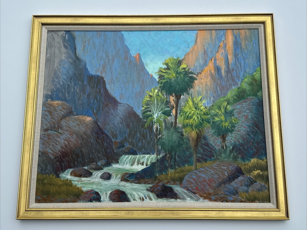CALIFORNIA DESERT PALM PAINTING LANDSCAPE LARGE FLOYD COPELAND CHANDLER VINTAGE