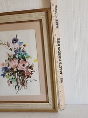 VTG Watercolor Painting Art Wild flowers 15×19″ Wood Frame Matted Signed Picture