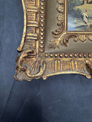 Vintage Miniature Landscape Oil Painting Figures Cottage Ornate Gilt Wood Frame