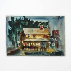 MCM 1959 CALIFORNIA WATERCOLOR MODERNIST PAINTING Muriel Backman FARMHOUSE