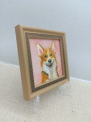 original oil painting framed portrait art Dog 4×4 inches