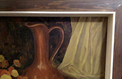 Oil Painting Mums with Oak Leaves Still Life Vintage MCM Signed & Framed