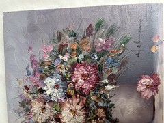 Set of 2 Original Oil Paintings of Flowers In Vases. Signed. 7×9 Inches Helman