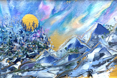 Original Oil Painting 6×4 in Framed Signed Gold Winter Landscape Impasto Art