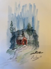 “School In The Woods” Water Color Original Painting On Card stock