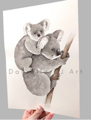 Original A4 Watercolour Koala and Joey Painting