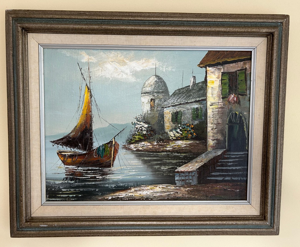 Oil On Canvas~Fishing Boat~Nautical~Sea Scape~Harbor~Signed Dior