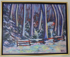 Beth Riso Original Fine Art Oil Painting – Winter Cottage – Bergen County NJ