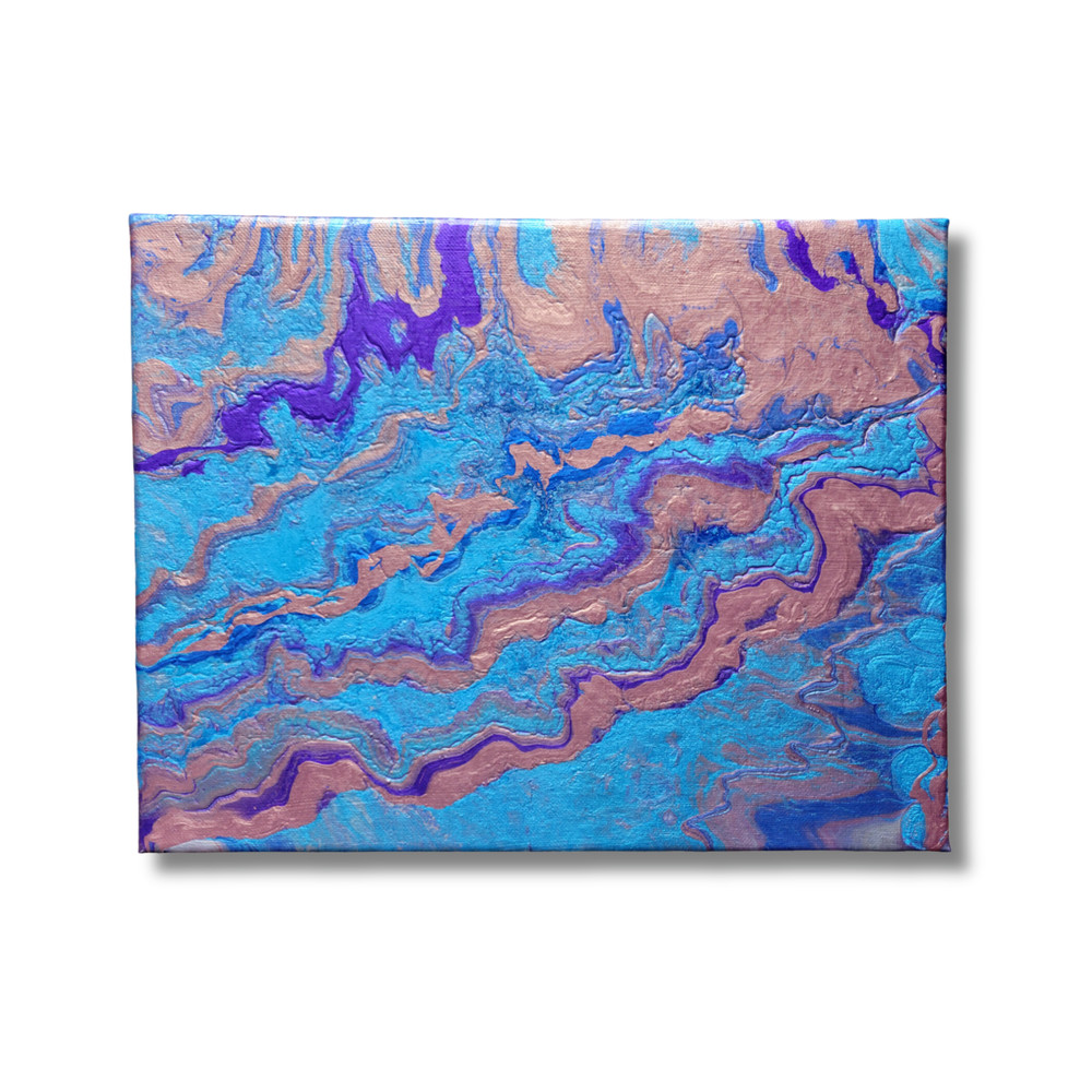 Rose Gold Blue Purple Acrylic Painting on Canvas Art by Rosalie Millen 14″ x 11″