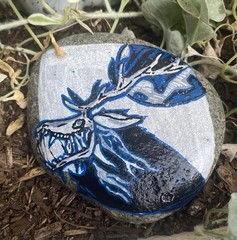 Hand Painted Rock “Wendigo In The Night” Acrylic Art Decor, Gift, Halloween