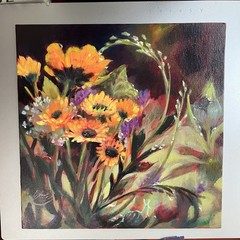 Original sunflower Still Life Painting floral Rose Realism Art bouquet USA EAE