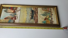 Cityscape Seascape Signed Scene Oil Ceramic Art Tile Triptych 3 Artists Vtg