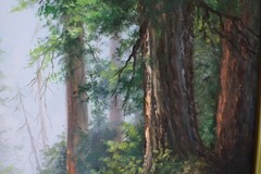 Vintage Landscape Jungle Waterfall Oil Painting On Canvas Signed Wanda Illegible