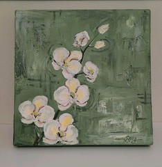 Vintage Textured Hand Painted Flower On Canvas Artist Signed Wall Art 14″ X 14″