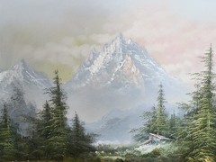 Vintage Large Mountains Landscape Oil Painting Canvas Original Wood Framed 24×36