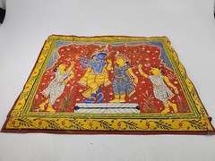 Vintage Hand Painted Indian Krishna Miniature Painting Hindu Folk Art Textile